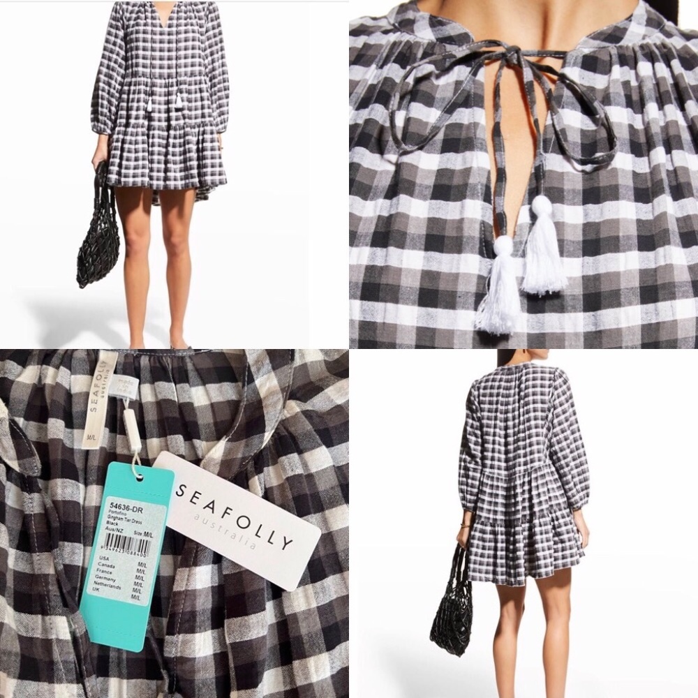 NWT🏝️Seafolly Short Tiered Dress Black and White Size M/L